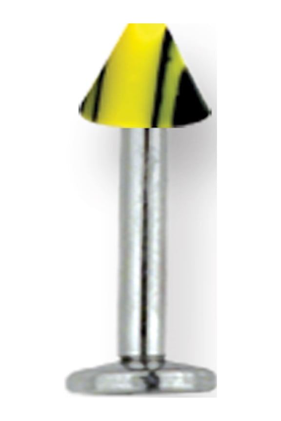 Designer Stainless Steel Sgss Labret W Acrylic Vert Racer Stripe Cone 14G (1.6Mm) 5/16 (8Mm) Lon Made In China -Jewelry By Sweet Pea Creations