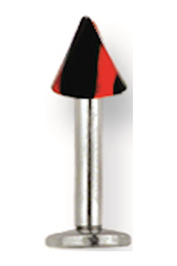 Designer Stainless Steel Sgss Labret W Acrylic Vert Racer Stripe Cone 14G (1.6Mm) 5/16 (8Mm) Lon Made In China -Jewelry By Sweet Pea Creations