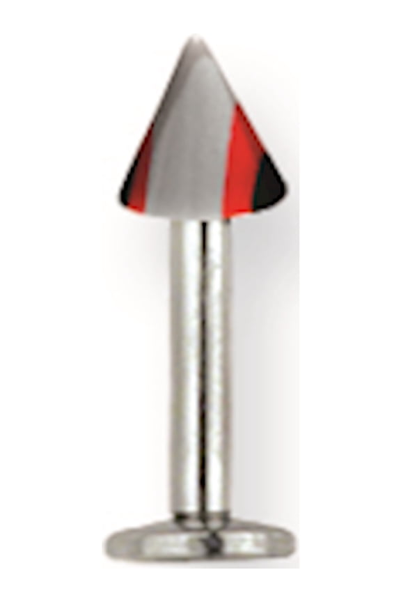 Designer Stainless Steel Sgss Labret W Acrylic Vert Racer Stripe Cone 14G (1.6Mm) 5/16 (8Mm) Lon Made In China -Jewelry By Sweet Pea Creations