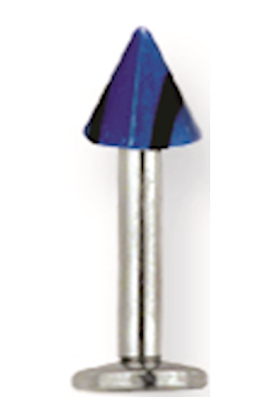 Designer Stainless Steel Sgss Labret W Acrylic Vert Racer Stripe Cone 16G (1.3Mm) 5/16 (8Mm) Lon Made In China -Jewelry By Sweet Pea Creations