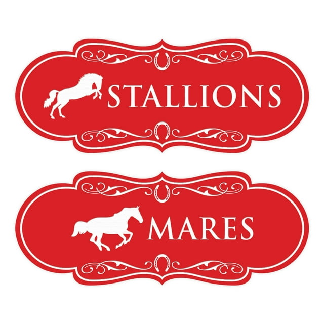 Designer Stallions and Mares, Restroom Signs, Set of 2 (Red) - Small