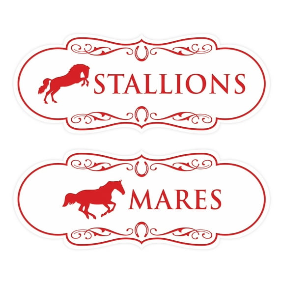 Designer Stallions and Mares, Restroom Signs, Set of 2 (White/Red) - Large