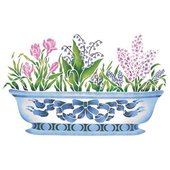 Designer Stencils 2562 - Small Spring Bulbs in Porcelain Bowl Wall Stencil SKU #2562 by Designer Stencils