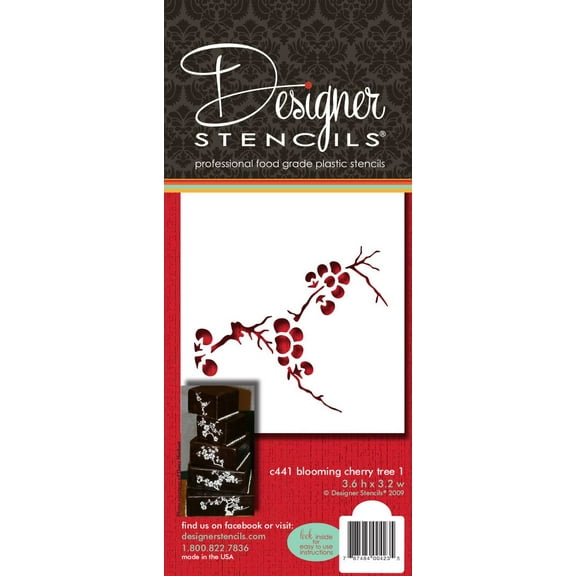 Designer Stencils Blooming Cherry Tree Tier 1 Cake Stencil, Beige/semi-transparent