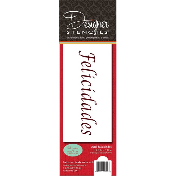 Designer Stencils C081 Felicidades Cake Stencil, Beige/semi-transparent
