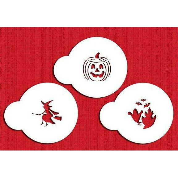 Designer Stencils C198 Halloween Candy Stencils Small, Witch - Jack-o-lantern - Ghosts, Beige/semi-transparent