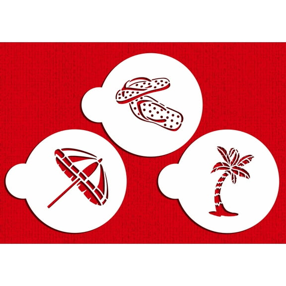 Designer Stencils C360 Beach Cookies Stencils (Flip Flops, Palm Tree, Umbrella), Beige/semi-transparent