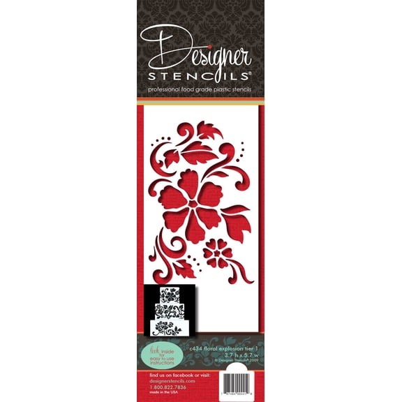 Designer Stencils C434 Floral Explosion Tier 1 Cake Stencil, Beige/semi-transparent