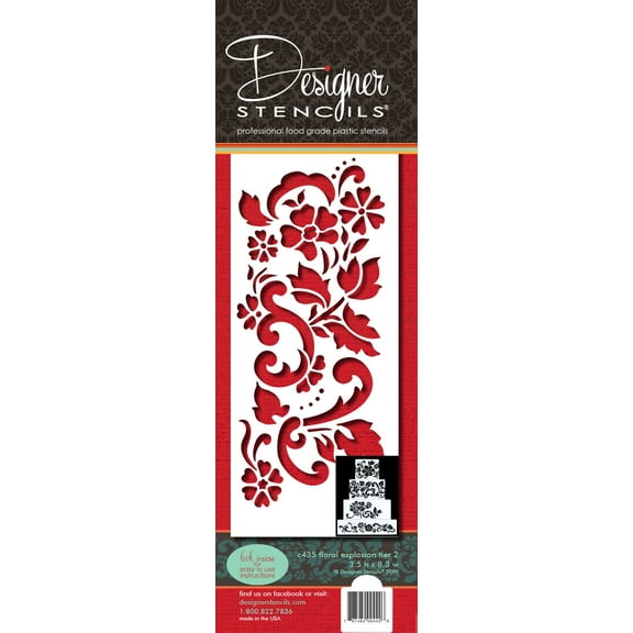 Designer Stencils C435 Floral Explosion Tier 2 Cake Stencil, Beige/semi-transparent