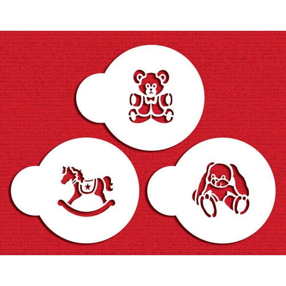 Designer Stencils C796 Mini Baby Toys Set, (Floppy Eared Bunny, Rocking Horse and Teddy Bear) Beige/semi-transparent