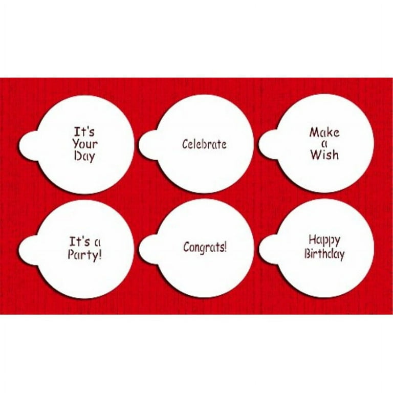 Designer Stencils C823 It's A Party Cookie Stencil Set (Happy Birthday - Congrats - It's A Party - Make A Wish - Celebrate) Beige/semi-transparent