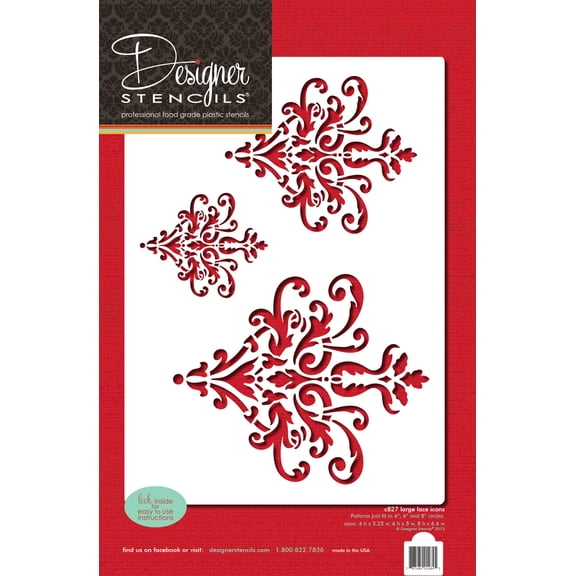 Designer Stencils C827 Large Lace Icons Stencil Set, Beige/semi-transparent