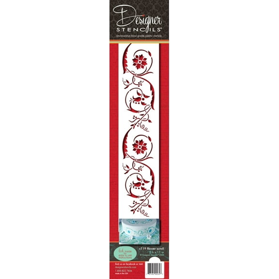 Designer Stencils Cake Roll over image to zoom C119t Flower Scroll Side Stencil, 2 x 11