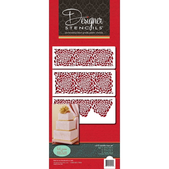 Designer Stencils Camilla Rose 3-tier Set Cake Stencils, Beige/semi-transparent