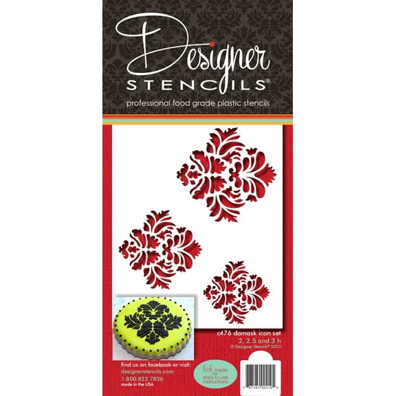 Designer Stencils Damask Icon Cake and Cookie Stencil Set, Beige/Semi-Transparent