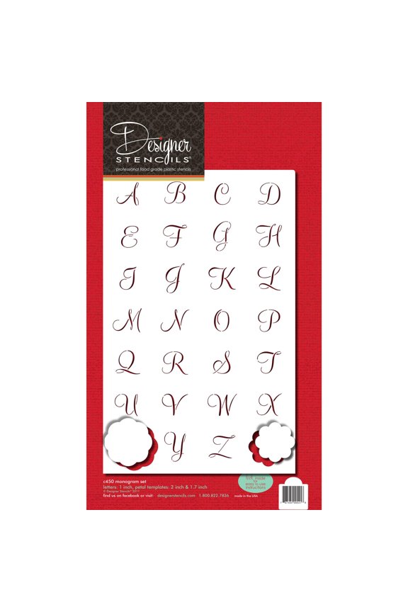 Designer Stencils Emily's Mini Monogram Set Cookie Stencil, Beige/semi-transparent, 1 inch letters