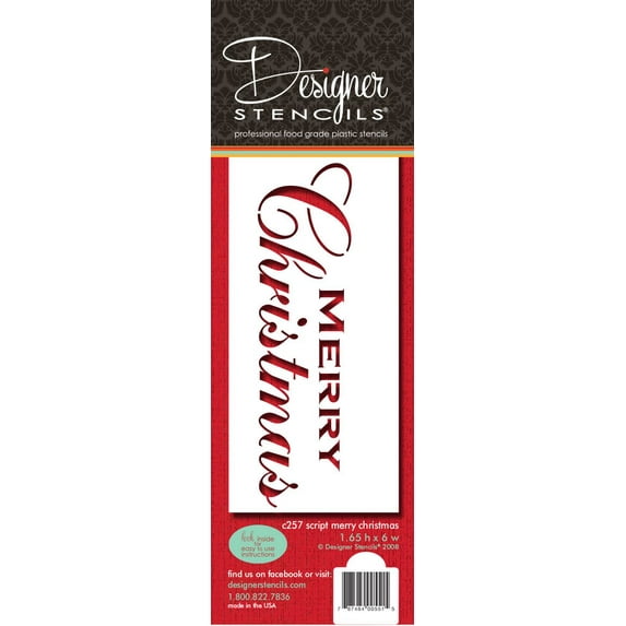 Designer Stencils Fancy Merry Christmas Cake Stencil, Beige/semi-transparent