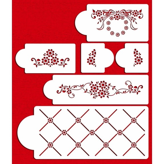 Designer Stencils Four Tier Daisy Lattice Set Cake Stencil, Beige/semi-transparent