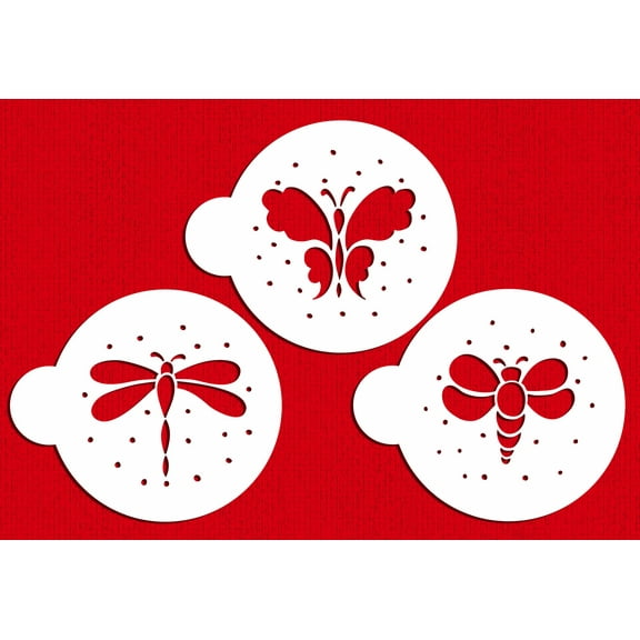 Designer Stencils Garden Bugs Cookie Stencils, (Butterfly, Dragonfly, Bumble Bee), Beige/semi-transparent