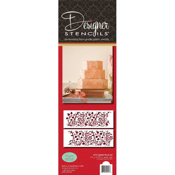 Designer Stencils Gilded Floral Cake Stencil Set, Beige/semi-transparent