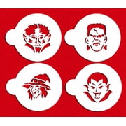 Designer Stencils Halloween Cookie Monster Faces Cookie Stencils, Frankenstein, Witch, Dracula, Werewolf, Beige/semi-transparent