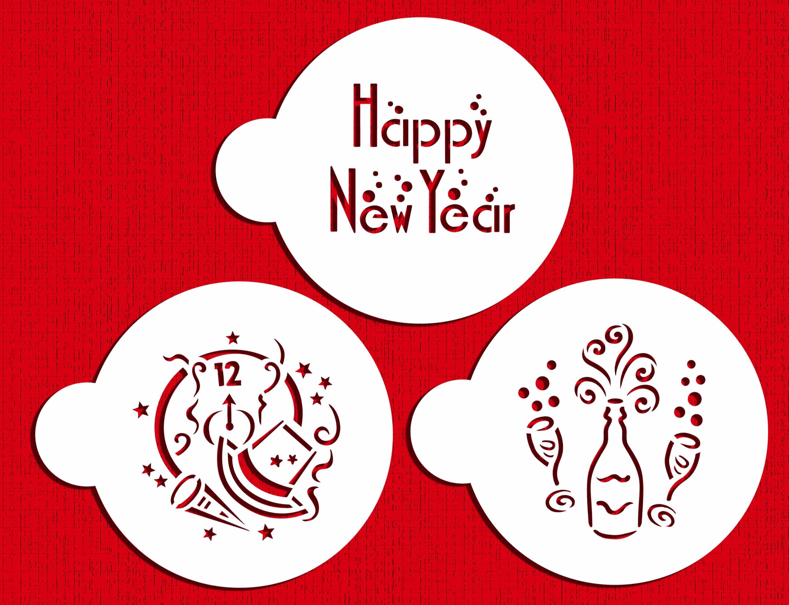 Designer Stencils Happy New Year Cookie Stencils, Beige/semi