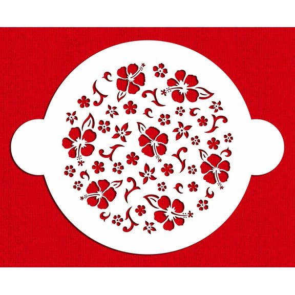 Designer Stencils Hibiscus Round Cake Stencil Top, Beige/semi-transparent