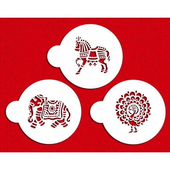 Designer Stencils Indian Animals Stencil Set, Beige/Semi-Transparent