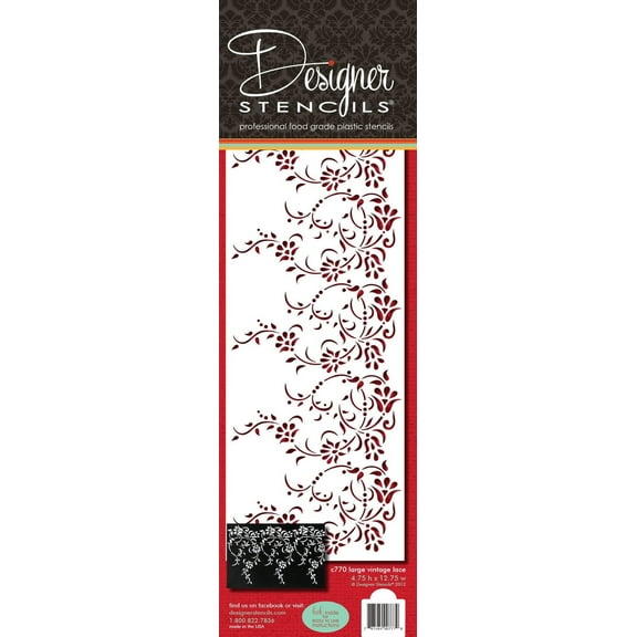 Designer Stencils Large Vintage Lace Cake Stencil Side, Beige/semi-transparent