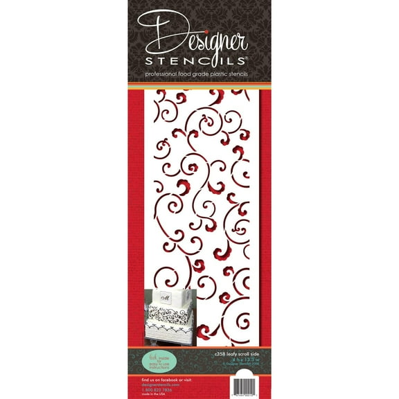 Designer Stencils Leafy Scroll Cake Stencil, Beige/Semi-Transparent