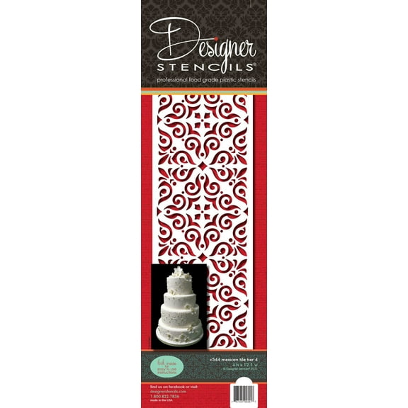 Designer Stencils Mexican Tile Cake Stencil Tier 4, Beige/semi-transparent