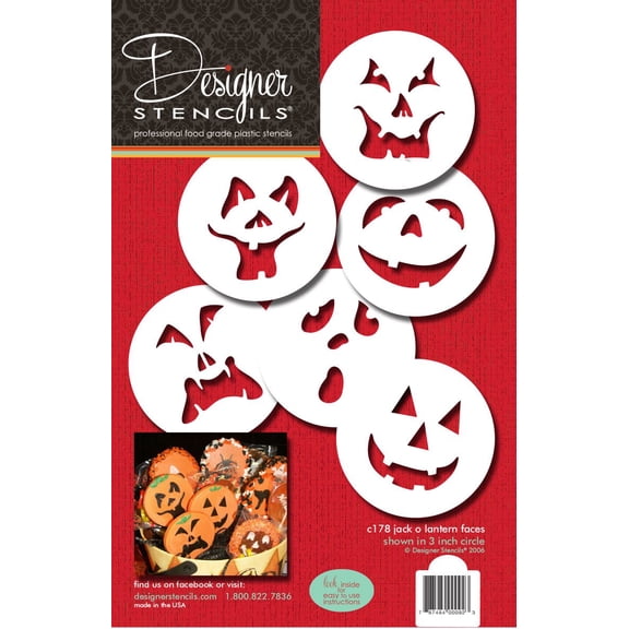 Designer Stencils Pumpkin Halloween Faces Cake Stencils, Beige/semi-transparent