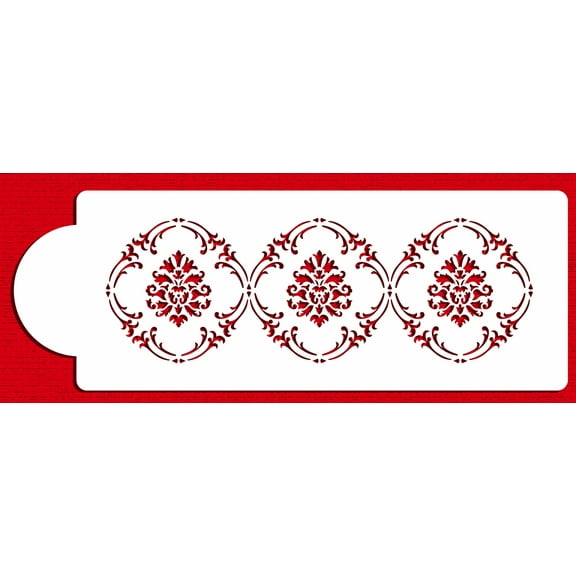 Designer Stencils Royal Damask Cake Stencil Tier 3, Beige/semi-transparent