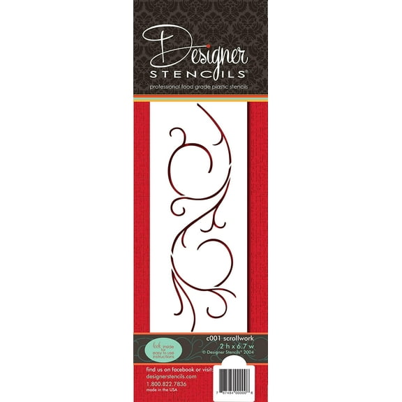 Designer Stencils Scrollwork Cake Stencil, Beige/Semi-Transparent
