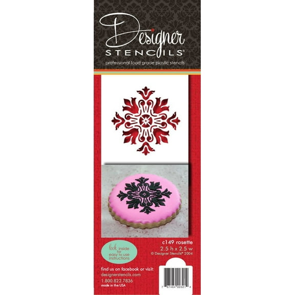 Designer Stencils Single Rosette Medallion Cake Stencil, Beige/semi-transparent