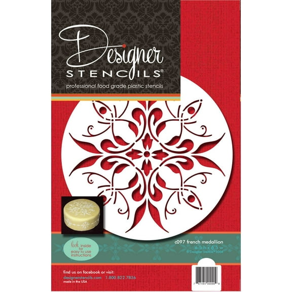 Designer Stencils Small French Medallion Cake Stencil, Beige/semi-transparent
