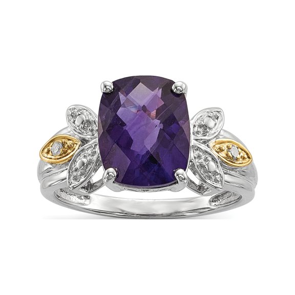 Designer Sterling Silver & 14K Amethyst And Diamond Ring Made In China -Jewelry By Sweet Pea Creations