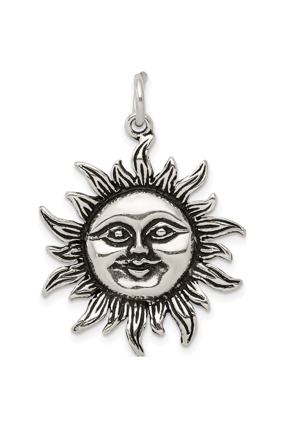 Sterling Silver Antiqued Sun Charm Solid Open back Opulent Glistening Graceful Ideal for collectors and jewelry lovers