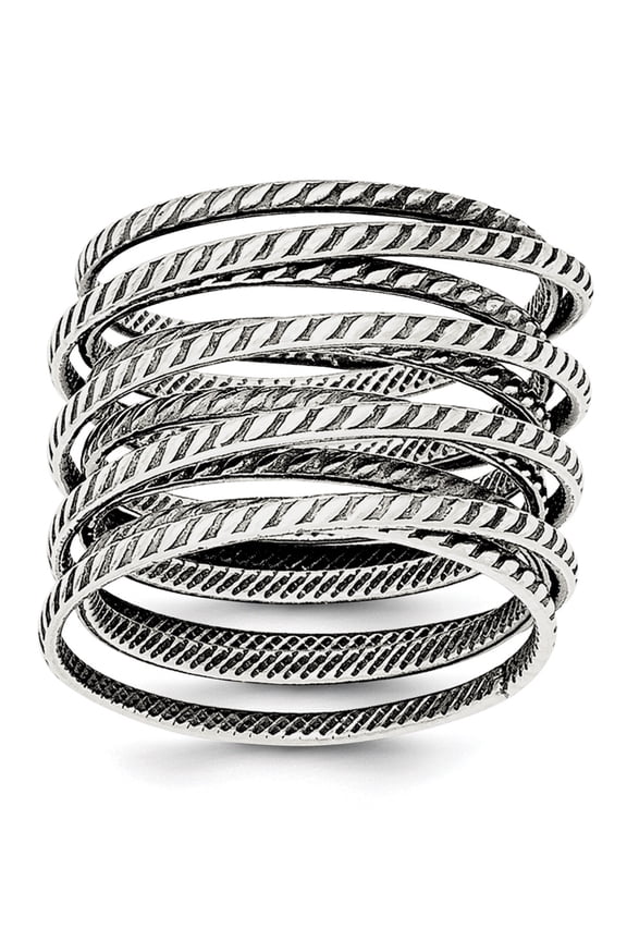 Designer Sterling Silver Antiqued Textured One Piece Spring Ring Made In India -Jewelry By Sweet Pea Creations