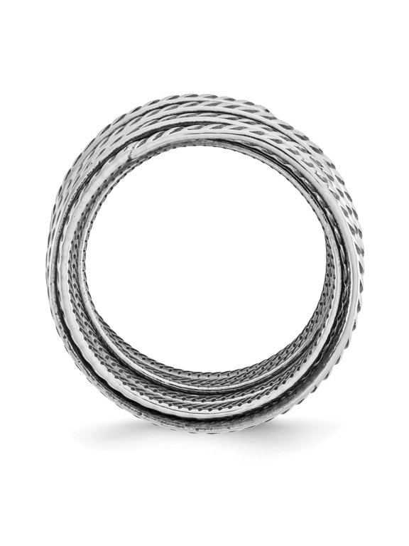 Sterling Silver Antiqued Textured One Piece Spring Ring