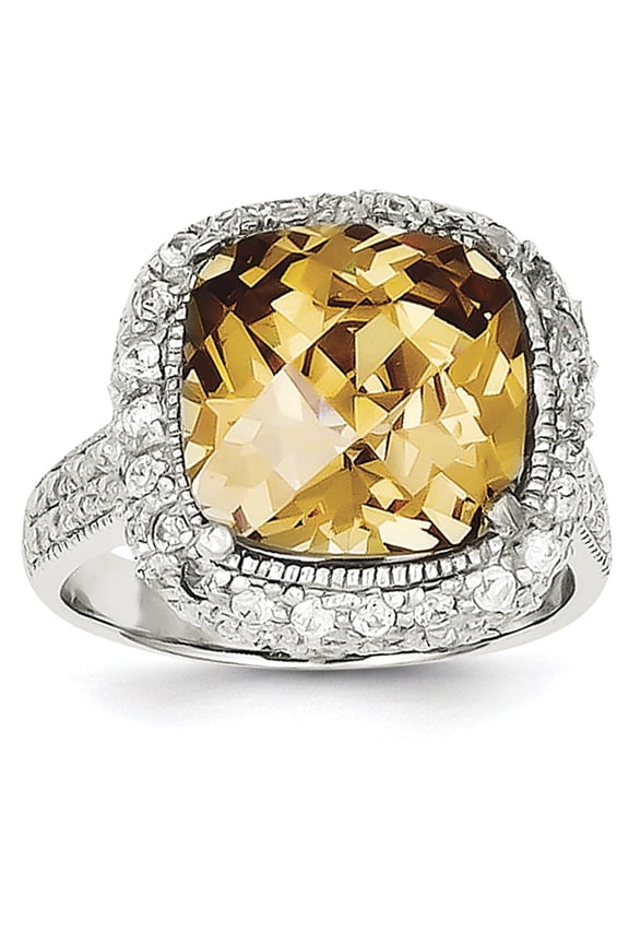 Designer Sterling Silver Champagne & Clear Color Cz Ring Made In China -Jewelry By Sweet Pea Creations