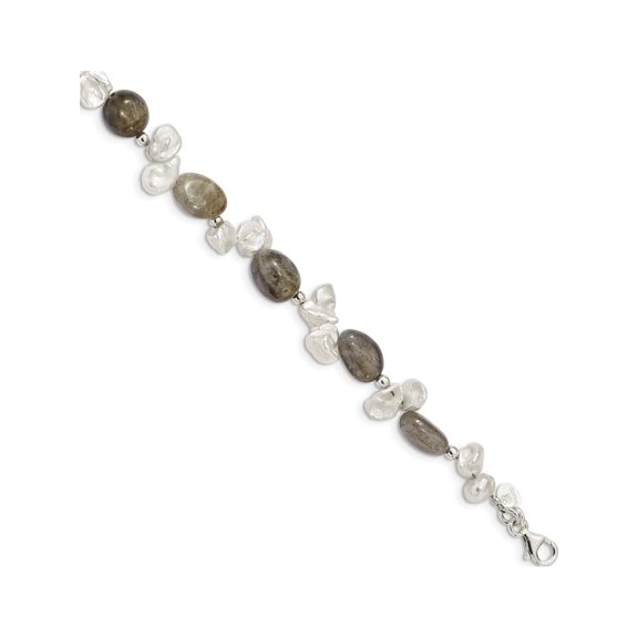 Jewelry by Sweet Pea Sterling Silver Labradorite & FWC Keshi Pearl w/1in Ext. Fancy Bracelet