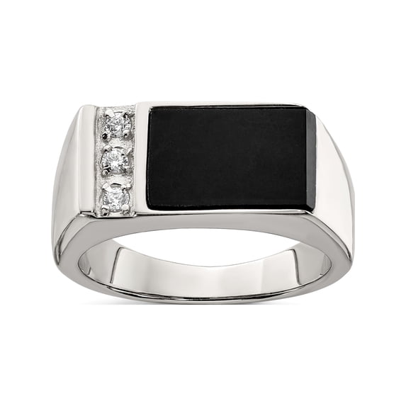 Designer Sterling Silver Onyx & Cz Men's Ring Made In China -Jewelry By Sweet Pea Creations