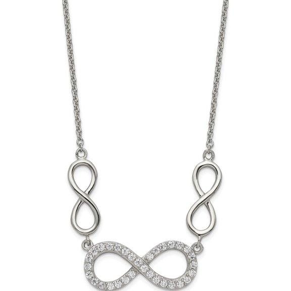 Designer Sterling Silver Polished Cz Infinity Symbol Necklace (Length=18.00) (Width=0.00) Made In China