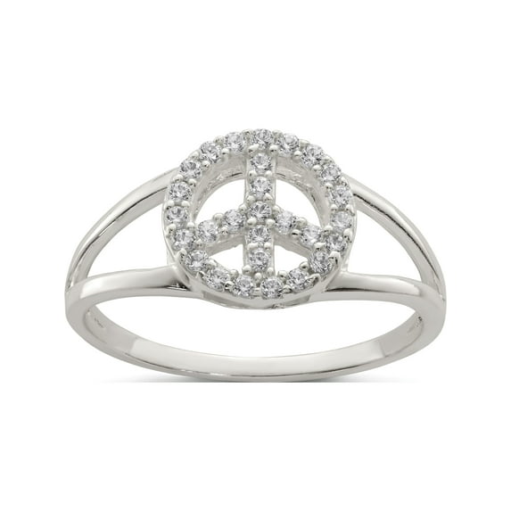 Designer Sterling Silver Polished Cz Peace Sign Ring Made In India -Jewelry By Sweet Pea Creations