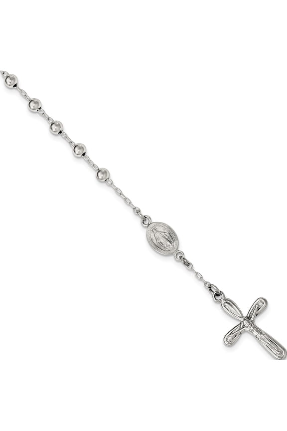 Designer Sterling Silver Polished Single Decade Rosary Bracelet (Length=7.50) Made In India -Jewelry By Sweet Pea Creations