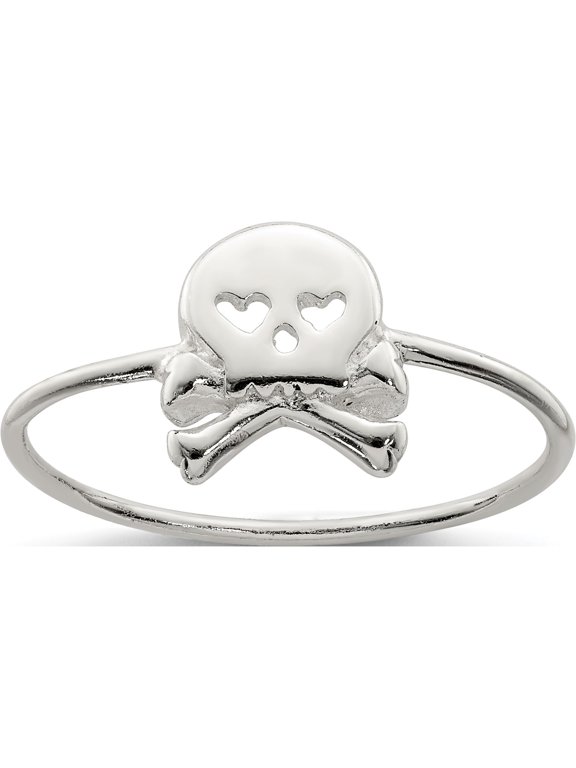 Sterling Silver Polished Skull & Crossbones Ring
