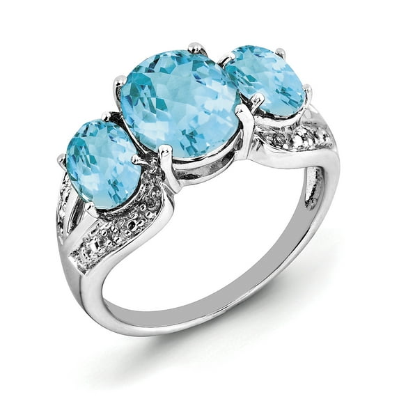 Designer Sterling Silver Rhodium Checker-Cut Blue Topaz & Diam. Ring Made In Thailand -Jewelry By Sweet Pea Creations