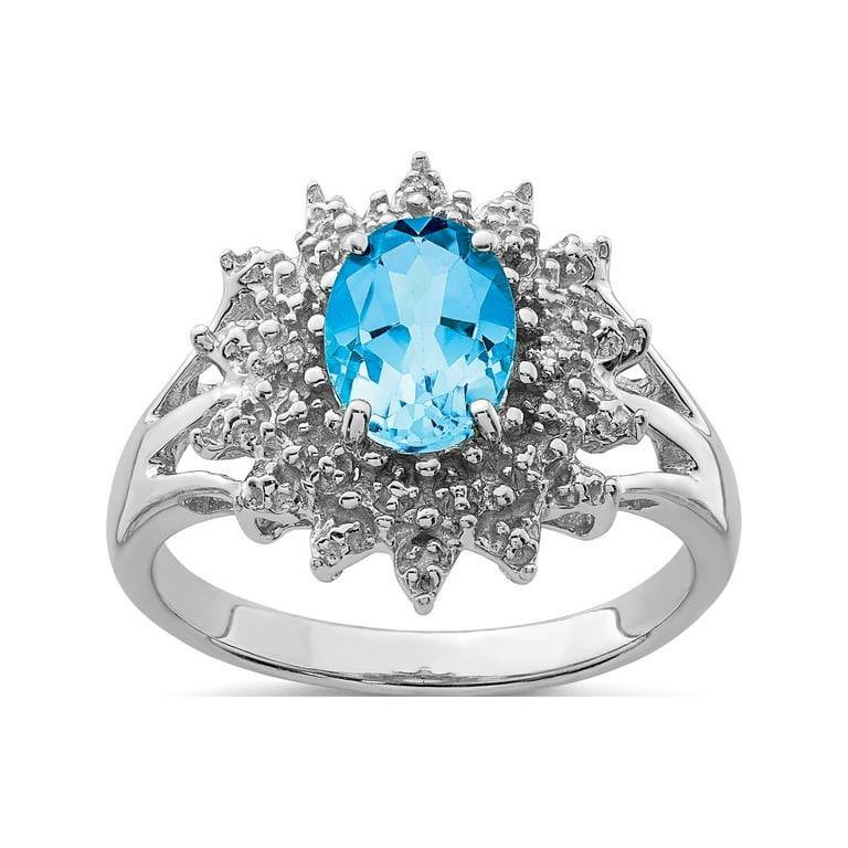 Sterling Silver Diamond & Light Swiss Blue Topaz Oval Ring Sterling Silver Diamond & Light Swiss Blue Topaz Oval Ring