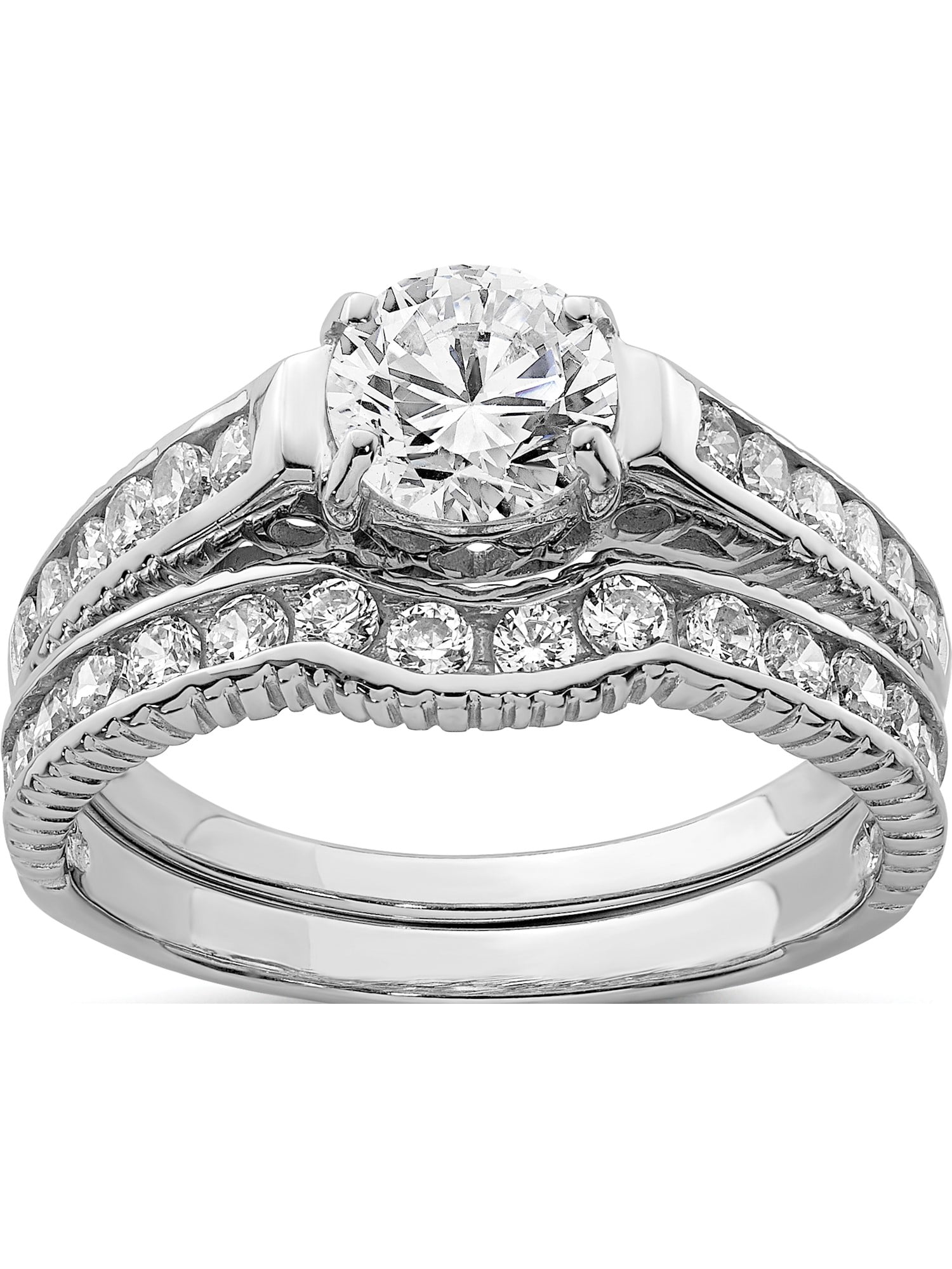Designer Sterling Silver Rhodium-Plated 2-Piece Cz Size 6 Wedding Set Designer Sterling Silver Rhodium-Plated 2-Piece Cz Size 6 Wedding Set